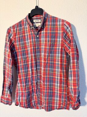 Goodthreads Men's Red and Blue Plaid Button-Down Shirt